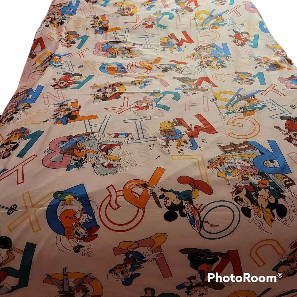 VTG Pacific Disney Alphabet Double Flat Sheet Mickey Minnie Donald Goofy